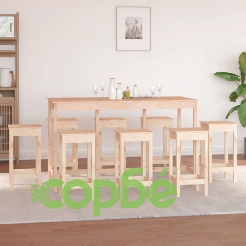 Бар комплект от 9 части, масивна борова дървесина ➤ топ цена ➤ sorbe.bg