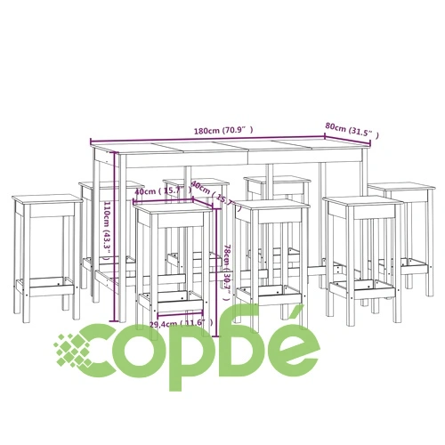 Бар комплект от 9 части, сив, масивна борова дървесина ➤ топ цена ➤ sorbe.bg