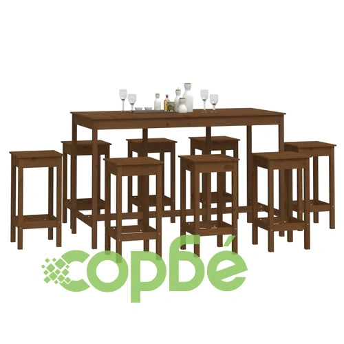 Бар комплект от 9 части, меденокафяв, масивна борова дървесина ➤ топ цена ➤ sorbe.bg