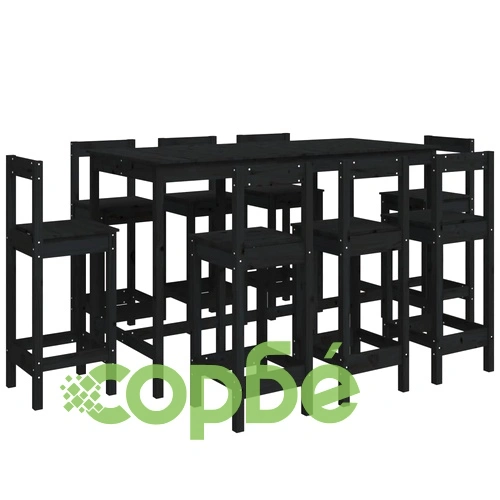 Бар комплект от 9 части, черен, масивна борова дървесина ➤ топ цена ➤ sorbe.bg