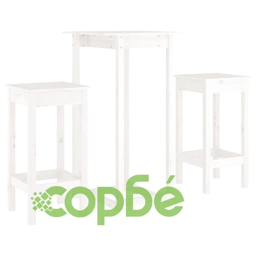 Бар комплект от 3 части, бял, масивна борова дървесина ➤ топ цена ➤ sorbe.bg