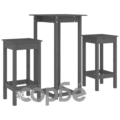 Бар комплект от 3 части, сив, масивна борова дървесина ➤ топ цена ➤ sorbe.bg