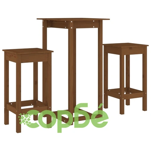 Бар комплект от 3 части, меденокафяв, масивна борова дървесина ➤ топ цена ➤ sorbe.bg