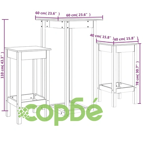 Бар комплект от 3 части, меденокафяв, масивна борова дървесина ➤ топ цена ➤ sorbe.bg
