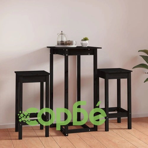 Бар комплект от 3 части, черен, масивна борова дървесина ➤ топ цена ➤ sorbe.bg