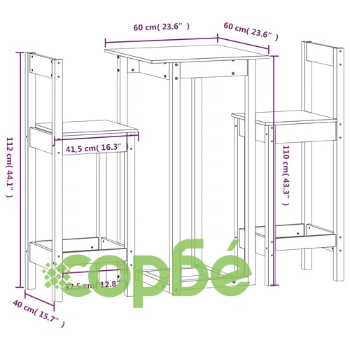 Бар комплект от 3 части, бял, масивна борова дървесина ➤ топ цена ➤ sorbe.bg
