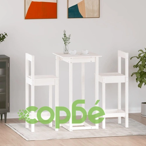 Бар комплект от 3 части, бял, масивна борова дървесина ➤ топ цена ➤ sorbe.bg