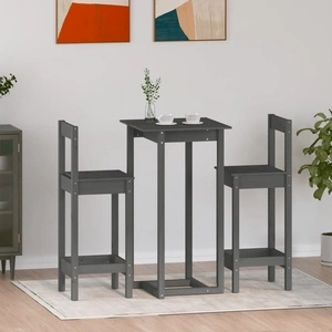 Бар комплект от 3 части, сив, масивна борова дървесина