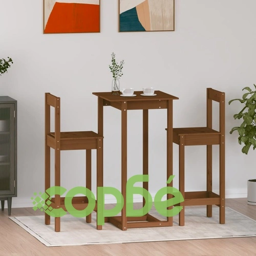 Бар комплект от 3 части, меденокафяв, масивна борова дървесина ➤ топ цена ➤ sorbe.bg