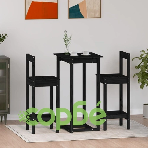 Бар комплект от 3 части, черен, масивна борова дървесина ➤ топ цена ➤ sorbe.bg