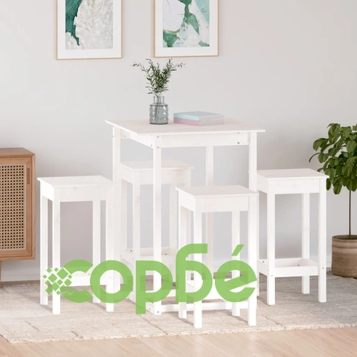 Бар комплект от 5 части, бял, масивна борова дървесина ➤ топ цена ➤ sorbe.bg