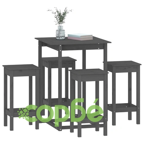 Бар комплект от 5 части, сив, масивна борова дървесина ➤ топ цена ➤ sorbe.bg