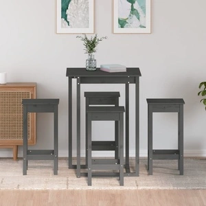 Бар комплект от 5 части, сив, масивна борова дървесина