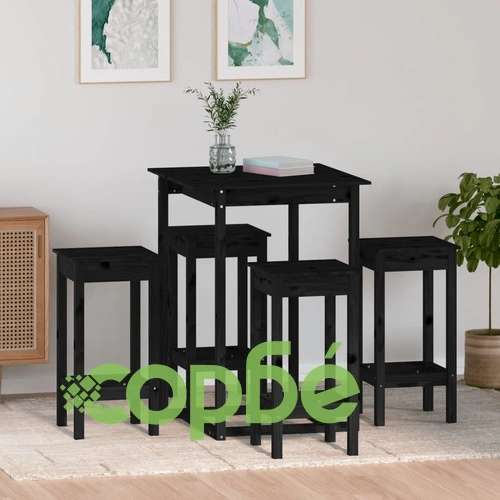 Бар комплект от 5 части, черен, масивна борова дървесина ➤ топ цена ➤ sorbe.bg