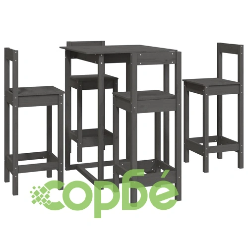 Бар комплект от 5 части, сив, масивна борова дървесина ➤ топ цена ➤ sorbe.bg