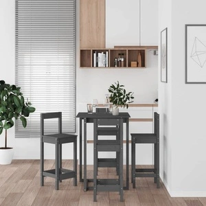 Бар комплект от 5 части, сив, масивна борова дървесина