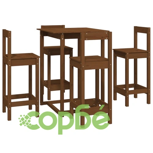 Бар комплект от 5 части, меденокафяв, масивна борова дървесина ➤ топ цена ➤ sorbe.bg