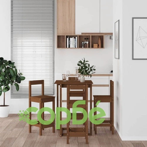 Бар комплект от 5 части, меденокафяв, масивна борова дървесина ➤ топ цена ➤ sorbe.bg