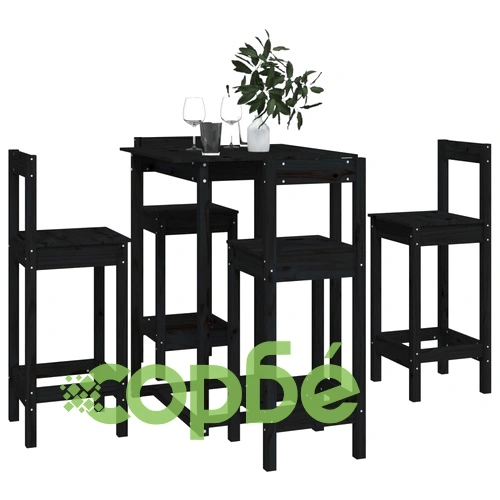 Бар комплект от 5 части, черен, масивна борова дървесина ➤ топ цена ➤ sorbe.bg