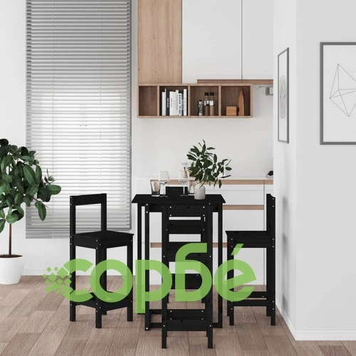 Бар комплект от 5 части, черен, масивна борова дървесина ➤ топ цена ➤ sorbe.bg