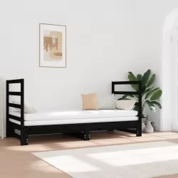 Разтегателно дневно легло, черно, 2x(90x190) см, бор масив