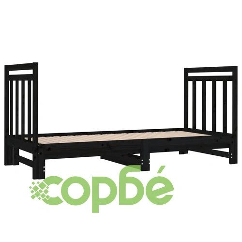 Разтегателно дневно легло, черно, 2x(90x190) см, бор масив ➤ топ цена ➤ sorbe.bg
