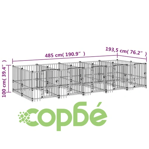 Дворна клетка за кучета, стомана, 9,38 м² ➤ топ цена ➤ sorbe.bg