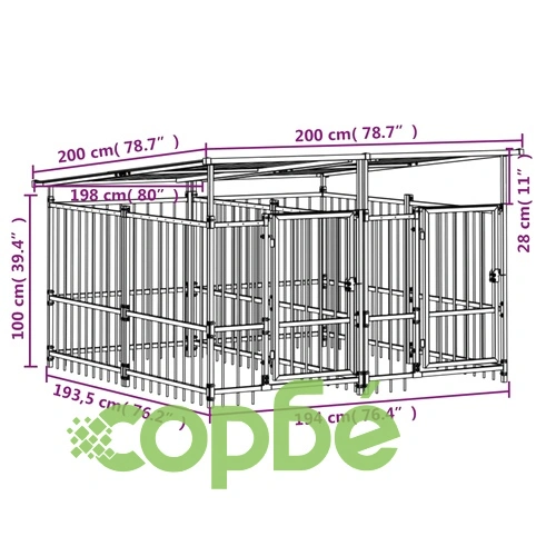 Дворна клетка за кучета с покрив, стомана, 3,75 м² ➤ топ цена ➤ sorbe.bg