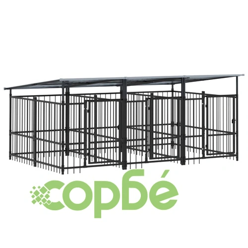 Дворна клетка за кучета с покрив, стомана, 5,63 м² ➤ топ цена ➤ sorbe.bg