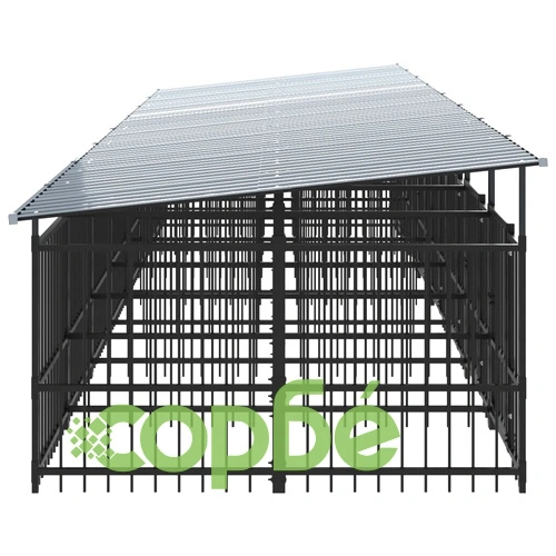 Дворна клетка за кучета с покрив, стомана, 15,02 м² ➤ топ цена ➤ sorbe.bg