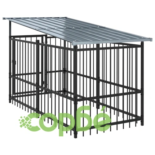 Дворна клетка за кучета с покрив, стомана, 15,02 м² ➤ топ цена ➤ sorbe.bg