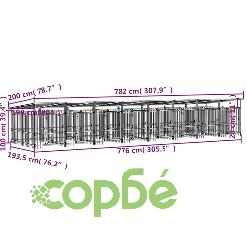 Дворна клетка за кучета с покрив, стомана, 15,02 м² ➤ топ цена ➤ sorbe.bg