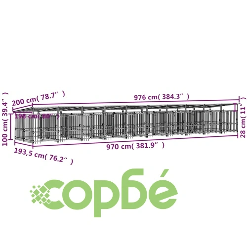 Дворна клетка за кучета с покрив, стомана, 18,77 м² ➤ топ цена ➤ sorbe.bg