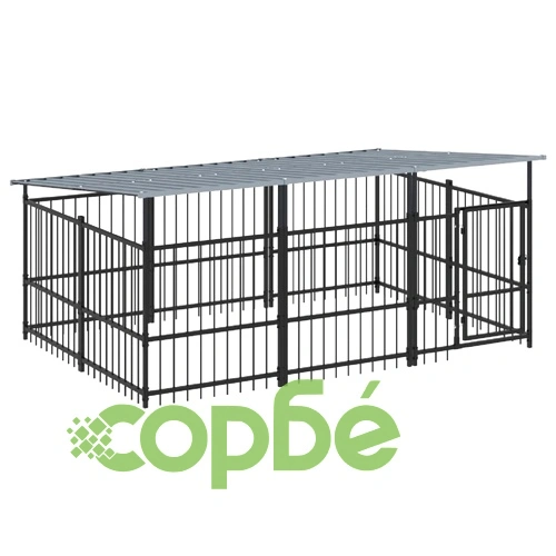 Дворна клетка за кучета с покрив, стомана, 5,63 м² ➤ топ цена ➤ sorbe.bg