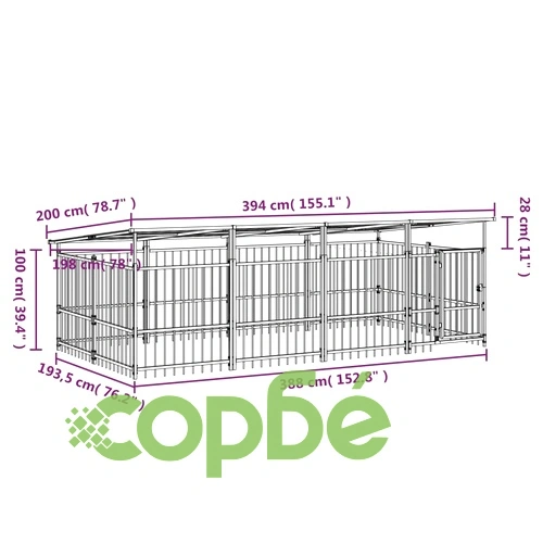 Дворна клетка за кучета с покрив, стомана, 7,51 м² ➤ топ цена ➤ sorbe.bg