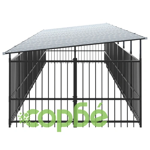 Дворна клетка за кучета с покрив, стомана, 13,14 м² ➤ топ цена ➤ sorbe.bg
