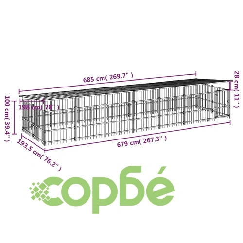 Дворна клетка за кучета с покрив, стомана, 13,14 м² ➤ топ цена ➤ sorbe.bg