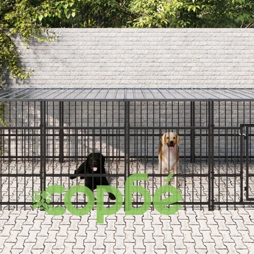 Дворна клетка за кучета с покрив, стомана, 13,14 м² ➤ топ цена ➤ sorbe.bg