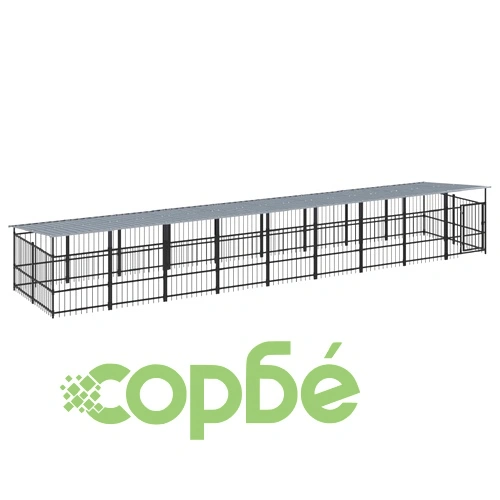 Дворна клетка за кучета с покрив, стомана, 16,89 м² ➤ топ цена ➤ sorbe.bg