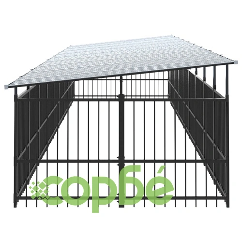 Дворна клетка за кучета с покрив, стомана, 16,89 м² ➤ топ цена ➤ sorbe.bg