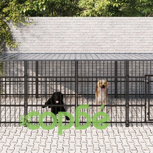 Дворна клетка за кучета с покрив, стомана, 16,89 м² ➤ топ цена ➤ sorbe.bg