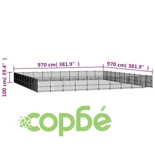 Дворна клетка за кучета, стомана, 94,09 м² ➤ топ цена ➤ sorbe.bg