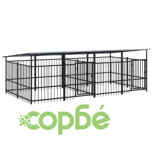 Дворна клетка за кучета с покрив, стомана, 7,51 м² ➤ топ цена ➤ sorbe.bg