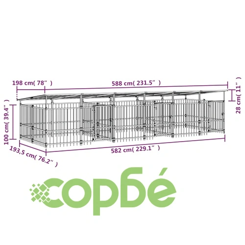 Дворна клетка за кучета с покрив, стомана, 11,26 м² ➤ топ цена ➤ sorbe.bg