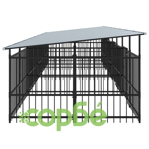 Дворна клетка за кучета с покрив, стомана, 15,02 м² ➤ топ цена ➤ sorbe.bg