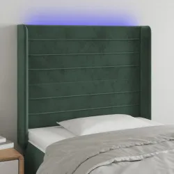 LED горна табла за легло, тъмнозелена, 93x16x118/128 см, кадифе