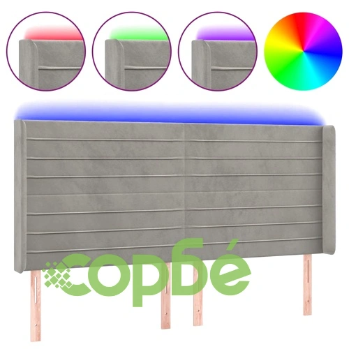 LED горна табла за легло, светлосива, 183x16x118/128 см, кадифе ➤ топ цена ➤ sorbe.bg