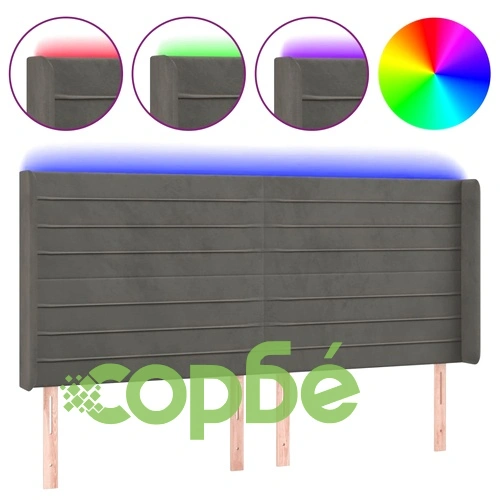 LED горна табла за легло, тъмносива, 183x16x118/128 см, кадифе ➤ топ цена ➤ sorbe.bg