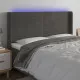 LED горна табла за легло, тъмносива, 183x16x118/128 см, кадифе