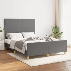 Рамка за легло с табла, тъмносива, 140x200 см, плат
